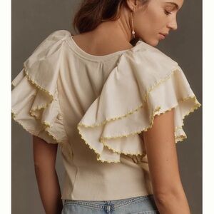 By Anthropologie Oversized Ruffles Top Color: IVORY
Size S